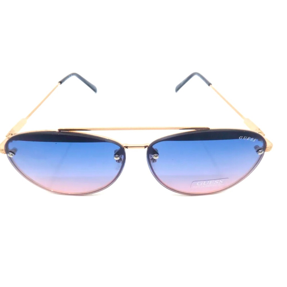 NEW: GUESS GF0386 28W New Authentic Rose Gold/Blue Gradient Aviator Sunglasses